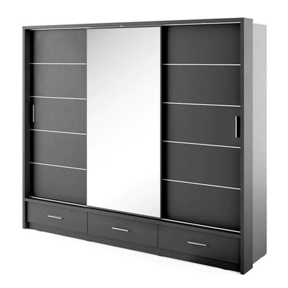 Allen Wooden Sliding Wardrobe | 3 Doors in Matt Black | Bold & Spacious | Furco