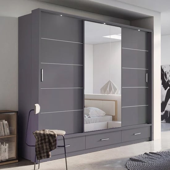 Allen Wooden Sliding Wardrobe | 3 Doors in Matt Grey | Contemporary Storage | Furco