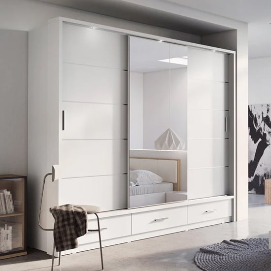 Allen Wooden Sliding Wardrobe | 3 Doors in Matt White | Spacious & Sleek | Furco