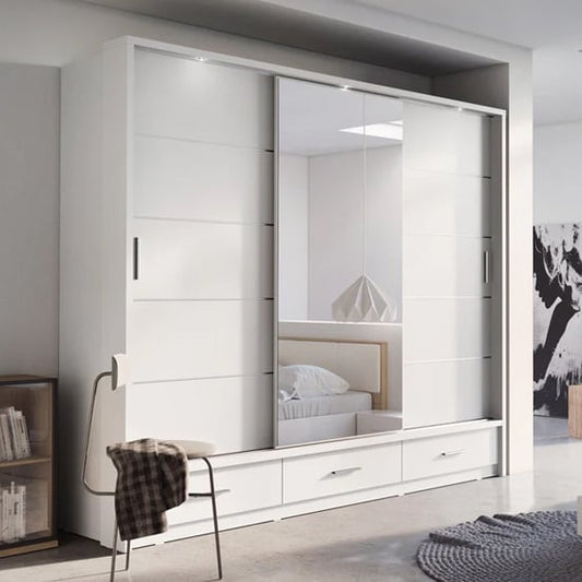 Allen Wooden Sliding Wardrobe | 3 Doors in Matt White | Spacious & Sleek | Furco
