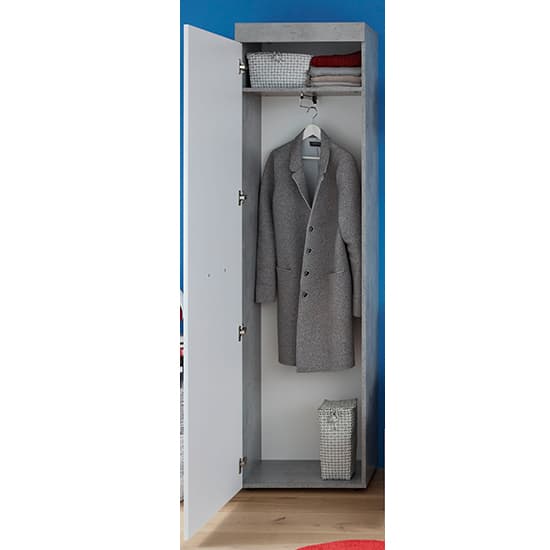 Alley Wooden 1 Door Wardrobe In White And Cement Grey