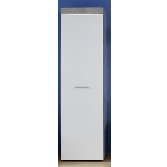 Alley Wooden 1 Door Wardrobe In White And Cement Grey