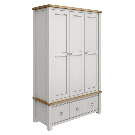 Amberley Wooden Wardrobe With 3 Doors In Grey Oak