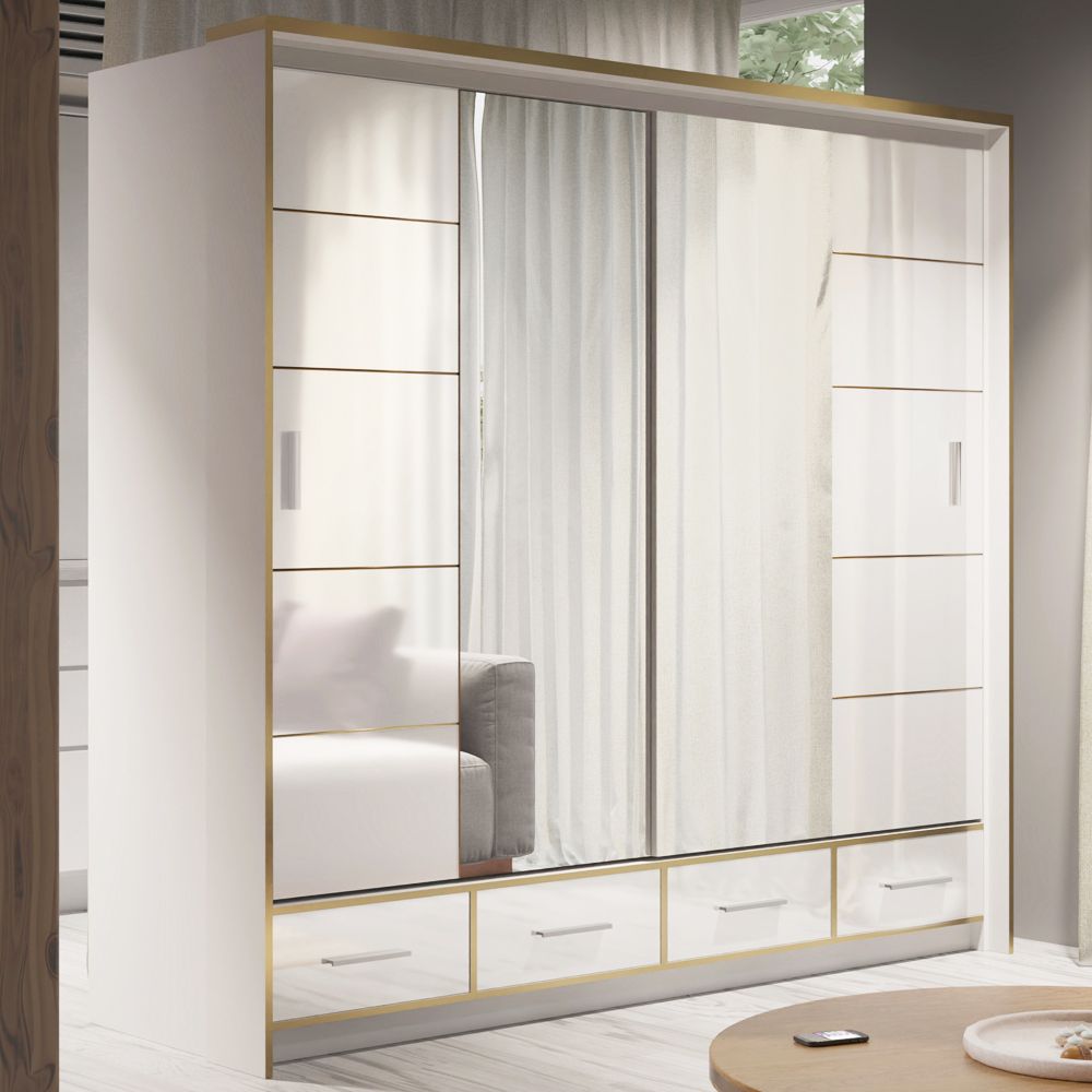 FURCO Andromeda White High Gloss 203cm 2 Door Sliding Wardrobe - Contemporary Style