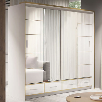 FURCO Andromeda White High Gloss 203cm 2 Door Sliding Wardrobe - Contemporary Style
