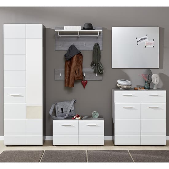 Aquila Wooden Wardrobe In White Gloss And Smoky Silver