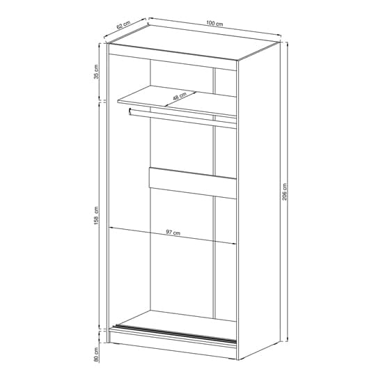 Aria Mirrored Wardrobe With Sliding 2 Doors In Matt White