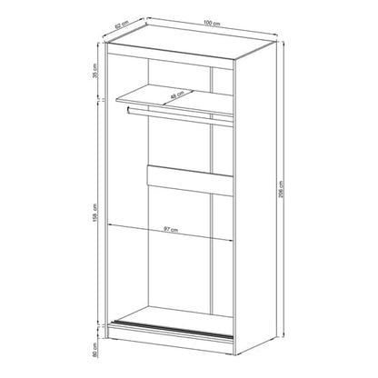 Aria Mirrored Wardrobe With Sliding 2 Doors In Matt White