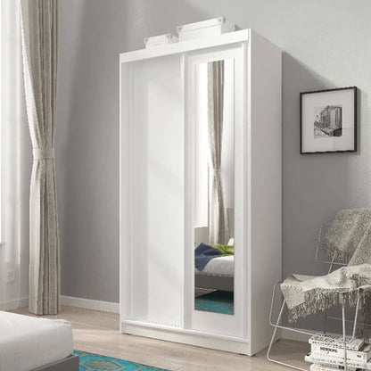 Aria Mirrored Wardrobe With Sliding 2 Doors In Matt White