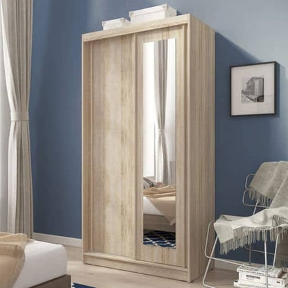 Aria Mirrored Wardrobe With Sliding 2 Doors In Sonoma Oak