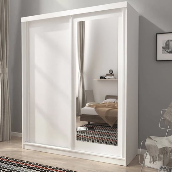 Aria Mirrored Wardrobe Large With Sliding 2 Doors In White