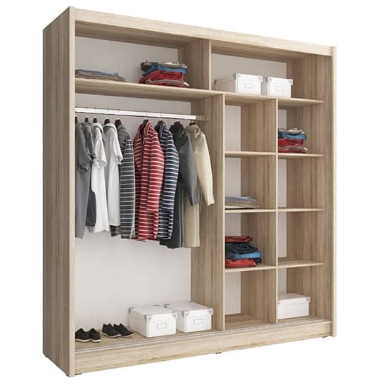 Aria Mirrored Wardrobe Large With Sliding 2 Doors In Oak