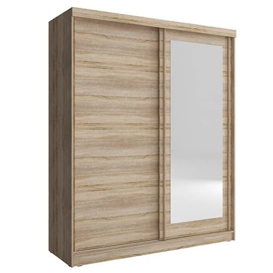 Aria Mirrored Wardrobe Large With Sliding 2 Doors In Oak