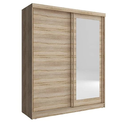 Aria Mirrored Wardrobe Large With Sliding 2 Doors In Oak