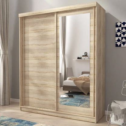 Aria Mirrored Wardrobe Large With Sliding 2 Doors In Oak