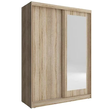 Aria Mirrored Wardrobe Medium With Sliding 2 Doors In Oak
