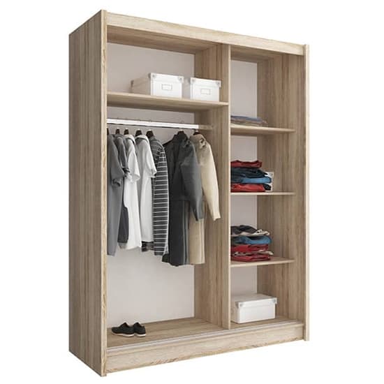 Aria Mirrored Wardrobe Medium With Sliding 2 Doors In Oak