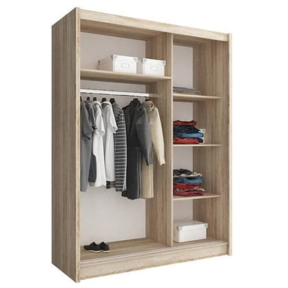 Aria Mirrored Wardrobe Medium With Sliding 2 Doors In Oak