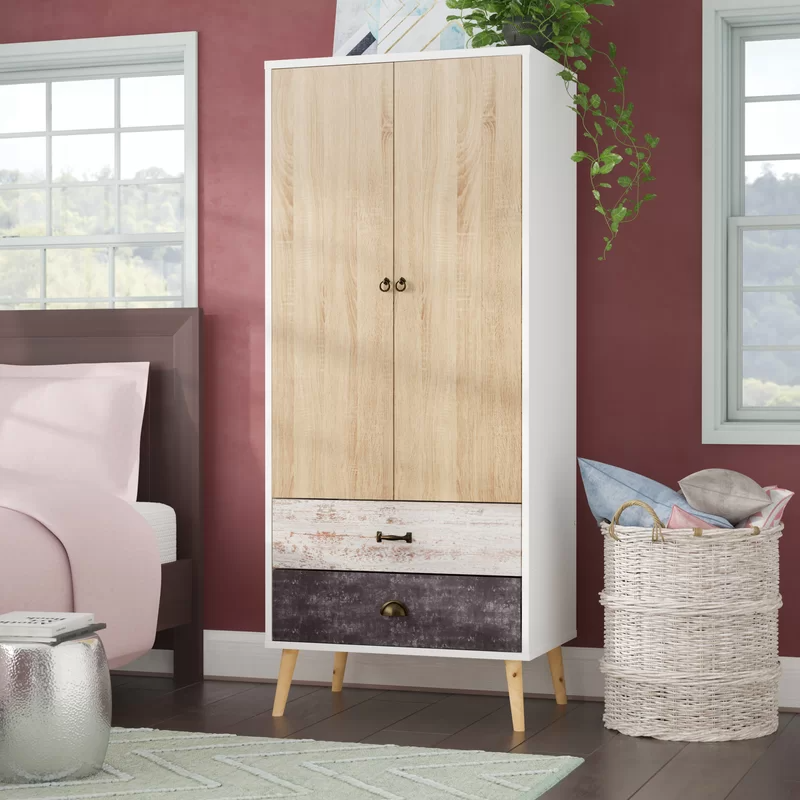 Noein Wardrobe In White And Distressed Effect With 2 Doors