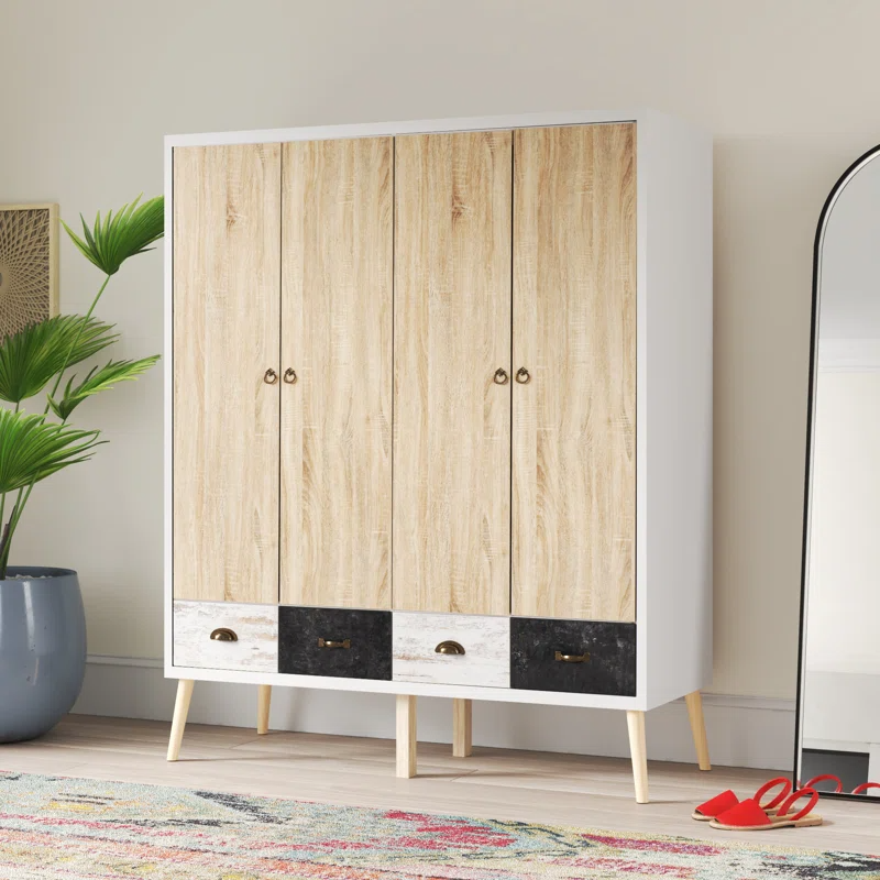 Noein Wooden Wardrobe With 4 Doors 4 Drawers In White