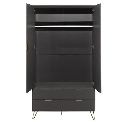 Arlo Wooden Wardrobe With 2 Doors And 2 Drawers In Charcoal
