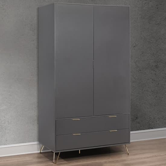 Arlo Wooden Wardrobe With 2 Doors And 2 Drawers In Charcoal
