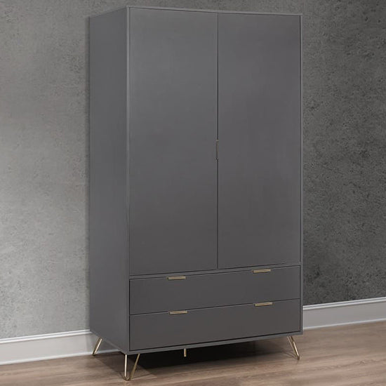 Arlo Wooden Wardrobe With 2 Doors And 2 Drawers In Charcoal