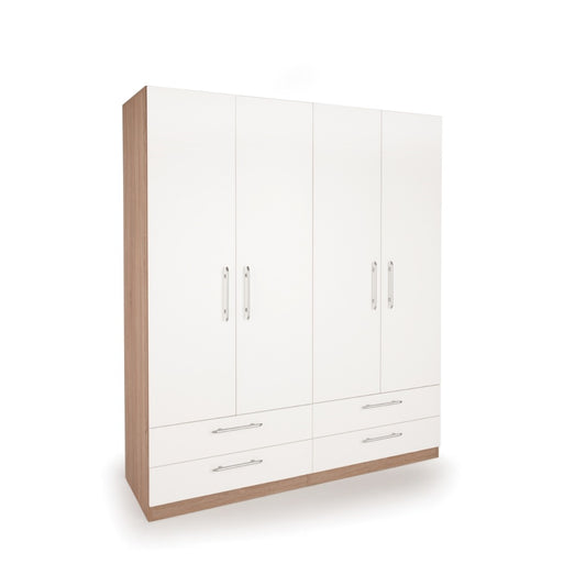 Ashburton 4 Door 4 Drawer Wardrobe - White with Oak Trim