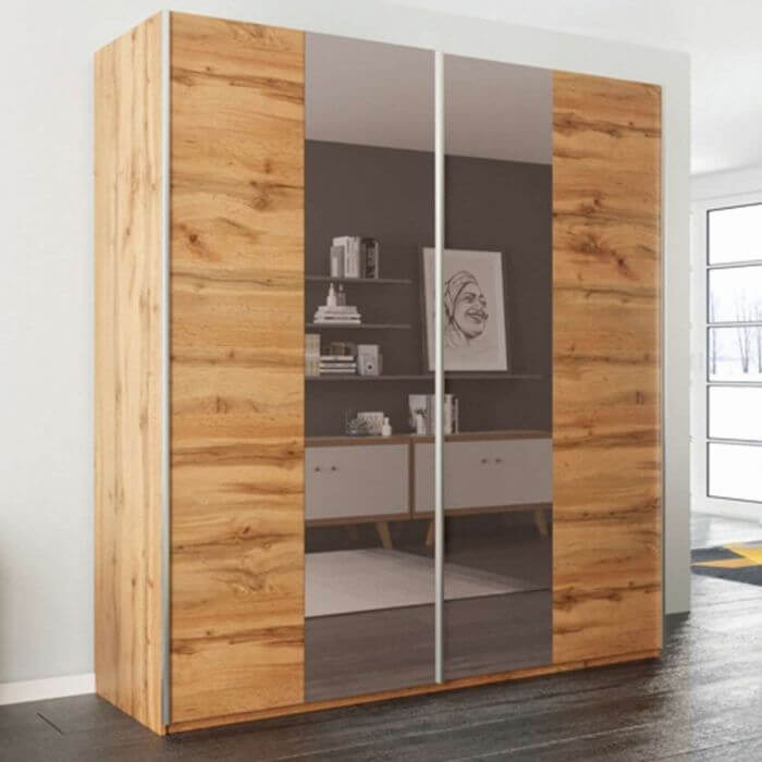 Lothian 2 Sliding Door 200cm Wardrobe with Mirror - Oak Wotan