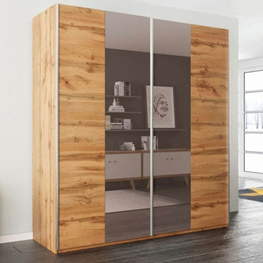 Lothian 2 Sliding Door 200cm Wardrobe with Mirror - Oak Wotan