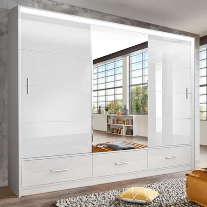 Cornelia 250cm Large High Gloss Sliding 3 Door Wardrobe - White