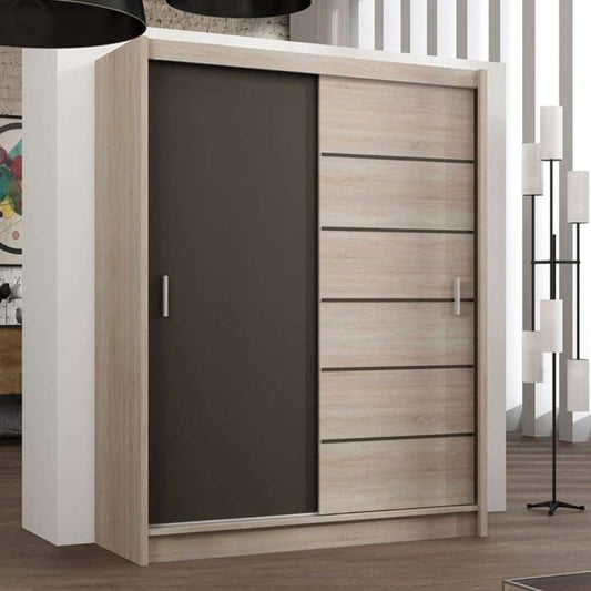 Maidstone Sliding 2 Door 203cm Wardrobe - Grey and Brown