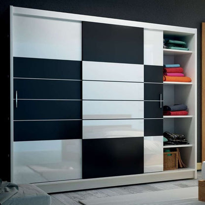 Kinross ii Sliding Door Squares Design 205cm Mirror Wardrobe - White Gloss, Graphite