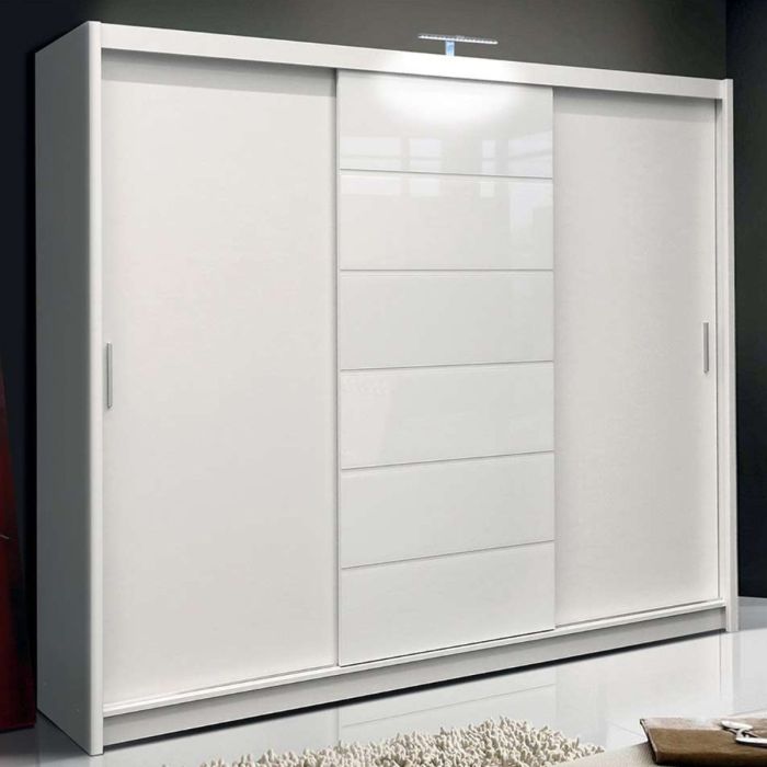 Rotherham Warm Wood Effect Sliding 3 Door Mirror Wardrobe - White