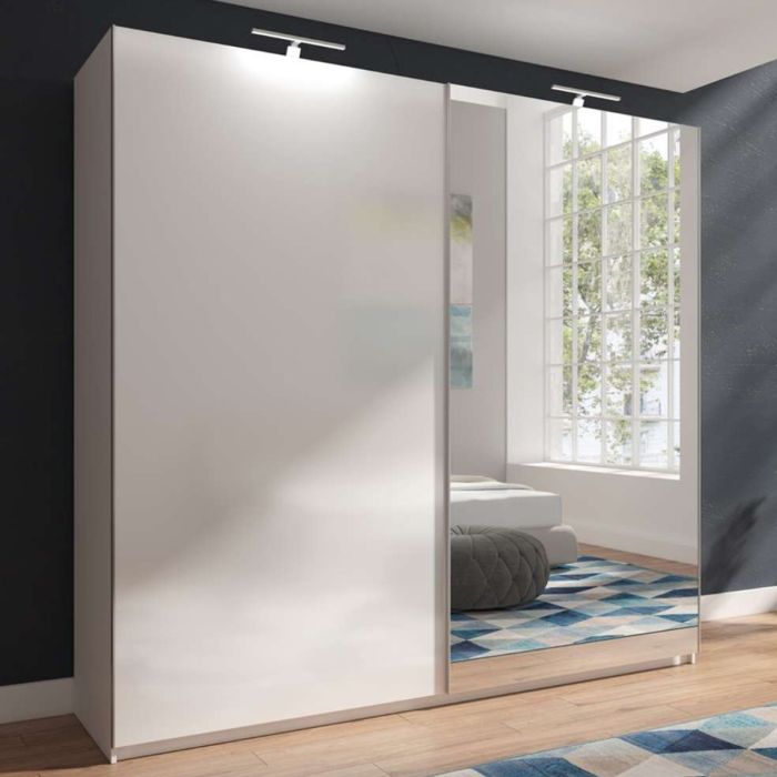 Morocco Sliding 2 Door White Mirror High Gloss Wardrobe - 150cm