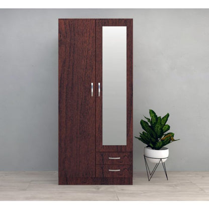 Rome 2 Door Mirrored Wardrobe | Dark Cherry with 2 Drawers | Classic Elegance | Furco