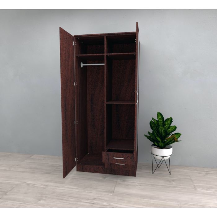 Rome 2 Door Mirrored Wardrobe | Dark Cherry with 2 Drawers | Classic Elegance | Furco