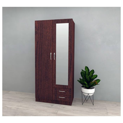Rome 2 Door Mirrored Wardrobe | Dark Cherry with 2 Drawers | Classic Elegance | Furco
