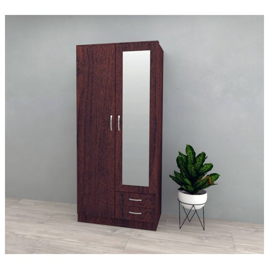 Rome 2 Door Mirrored Wardrobe | Dark Cherry with 2 Drawers | Classic Elegance | Furco