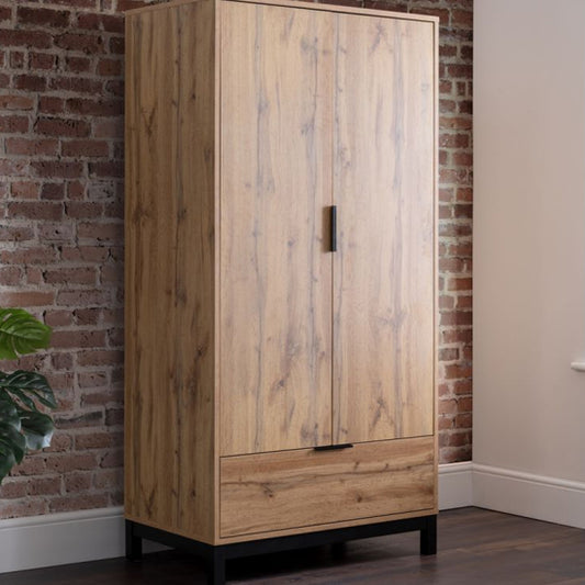 Baara Wooden Wardrobe With 2 Doors 1 Drawer In Oak