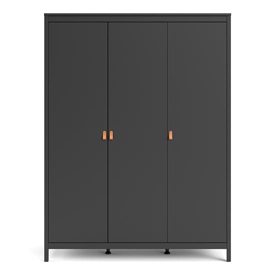 Barcila 3 Doors Wooden Wardrobe In Matt Black