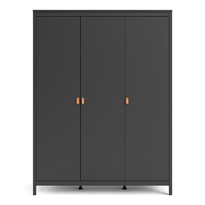 Barcila 3 Doors Wooden Wardrobe In Matt Black