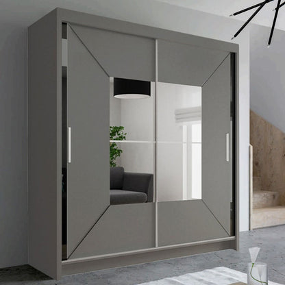 FURCO | Bartholomew Mirrored 2 Door Sliding Wardrobe | Elegant Grey | Stylish & Functional