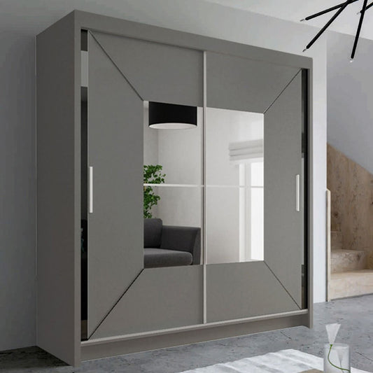 FURCO | Bartholomew Mirrored 2 Door Sliding Wardrobe | Elegant Grey | Stylish & Functional
