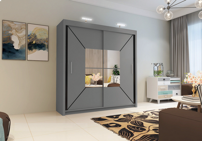FURCO | Bartholomew Mirrored 2 Door Sliding Wardrobe | Elegant Grey | Stylish & Functional