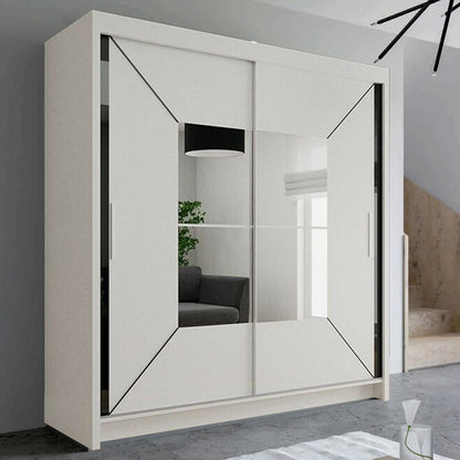 FURCO | Bartholomew Mirrored 2 Door Sliding Wardrobe | Crisp White | Elegant & Spacious Storage