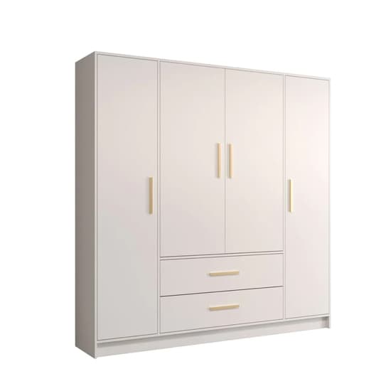 Bastia I Wooden Wardrobe With 4 Doors 2 Drawers In White