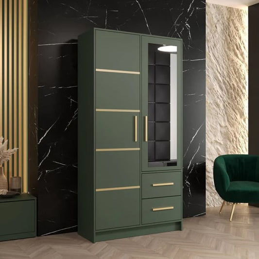 Bastia II Mirrored Wardrobe With 2 Doors 2 Drawers In Green