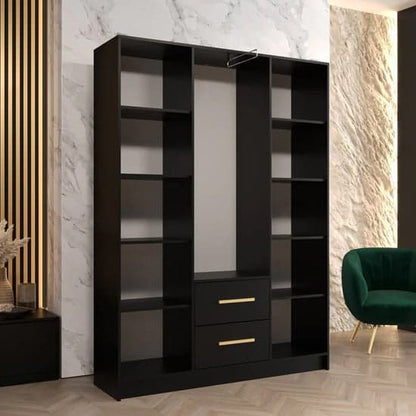 Bastia II Mirrored Wardrobe With 3 Doors 2 Drawers In Black