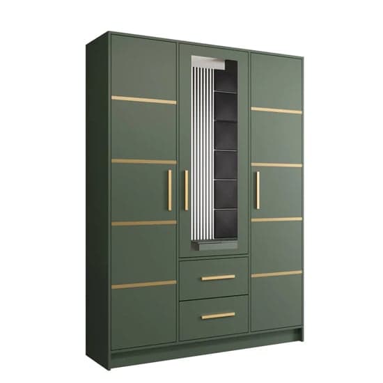 Bastia II Mirrored Wardrobe With 3 Doors 2 Drawers In Green